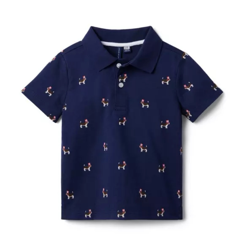 Janie & Jack Boys Polo Americana Dog Jersey Polo Size 7 Navy
